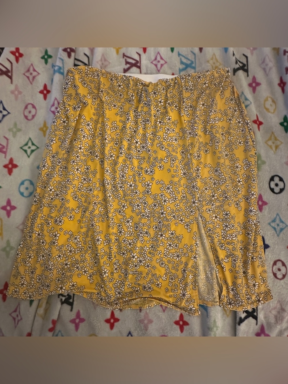 Lanebryant Yellow Floral A-Line Women's Skirt with slit